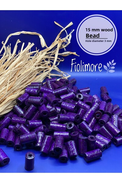 Fiolimore خرز خشبي أنبوبي مقطوع باللون الأرجواني مقاس 15 ملم (50 جرام 100 قطع...