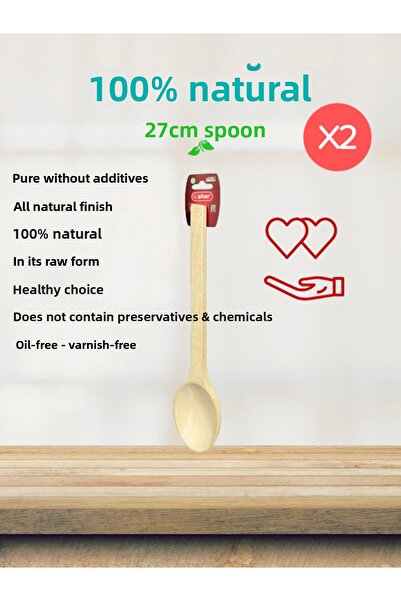 AHER Natural Wood Luxury Spoon 27cm Set of 2