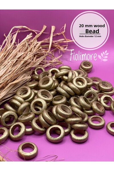 Fiolimore 20 ملم خرز خشبي مسطح أصفر ذهبي (50 جرام 65 قطعة) قطر الفتحة 12 ملم ...