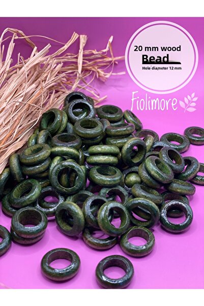 Fiolimore Mărgele de inel plat din lemn verde kaki de 20 mm (50 GRAM 65 BUC.)...