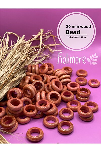 Fiolimore 20 ملم خرز خشبي وردي مسطح (50 جرام 65 قطعة) قطر الفتحة 12 ملم تصميم...