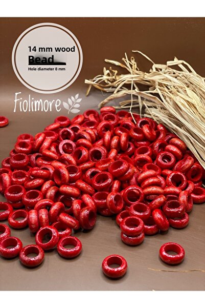 Fiolimore 14 ملم خرز خشبي أحمر خشب دائري مسطح (25 جرام 80 قطعة) قطر الفتحة 8 ...