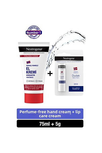 Neutrogena كريم لليدين غير معطر 75 مل + كريم للعناية بالشفاه بمعامل حماية من ...