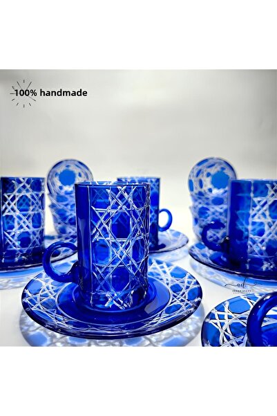AKDEN STORE Cutting Decor Glass Tea Set and Mira Set Arabic Tea Set 18 Pieces for 6 People