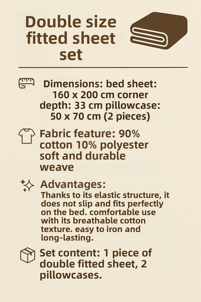 Madame Home 160*200 Double Fitted Sheet Set Cotton Corner Depth 33 cm