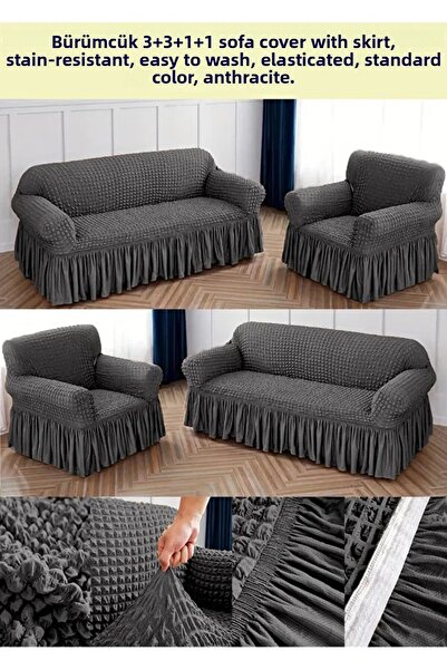 ARİFE HOME Set de huse de canapea din bumbac Wraparound Husă de canapea pentru canapea cu fuste elastice 3+3+1+1 Standard