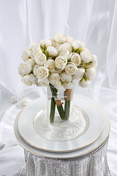 Yapay Çiçek Deposu باقة زهور اصطناعية صغيرة من نوع إيرينجول مكونة من 27 زهرة بطول 30 سم بلون كريمي