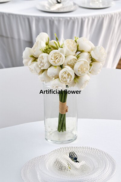 Yapay Çiçek Deposu باقة زهور اصطناعية صغيرة من نوع إيرينجول مكونة من 27 زهرة بطول 30 سم بلون كريمي