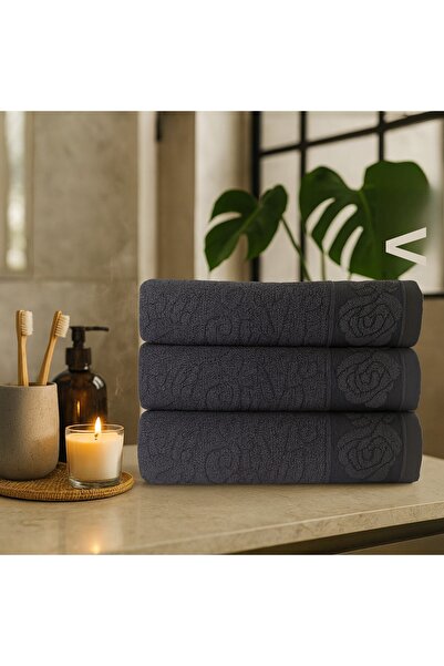 Lucy and Home Anthracite 30x50 Cm Jacquard 3 Piece Towel Set