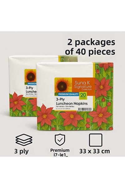 CKM silikon Suna K Signature Collection – Premium 3-Ply Patterned Napkins (2 Packs – 40 Pieces)