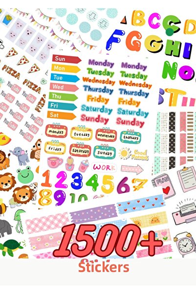 Panda مجموعة ملصقات مكونة من 1500 قطعة - جدول أعمال، مجلة، دفتر ملاحظات، مخطط، مجلة رصاصة - ملصق