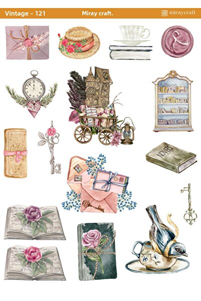 MirayDesign 1 Piece Vintage Themed Sticker (12X17 cm) for Bullet Journal, Scrapbook, Agenda and Planner