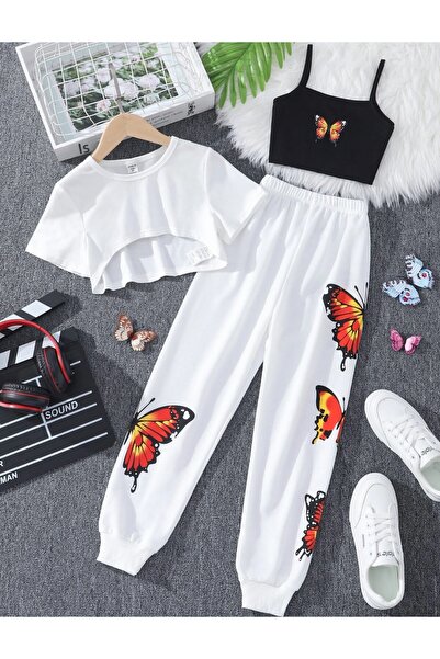 NoVibe Copii - Set de trening de vară din 3 piese pentru copii - Model flutur...