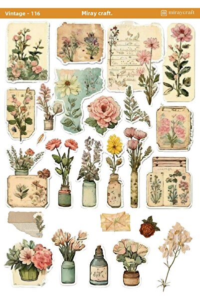 MirayDesign 1 Piece Vintage Themed Sticker (12X17 cm) for Bullet Journal, Scrapbook, Agenda and Planner