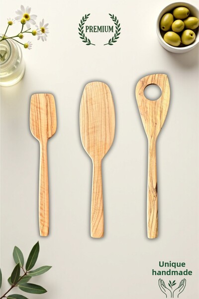Ulgenex 3-Piece Olive Wood Spatula Set – Natural Handmade Wood