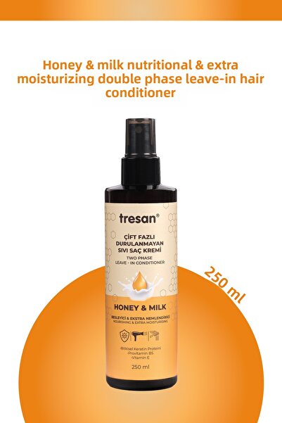 Tresan بلسم الشعر السائل المغذي ثنائي المرحلة بالعسل والحليب - حماية من الحرا...