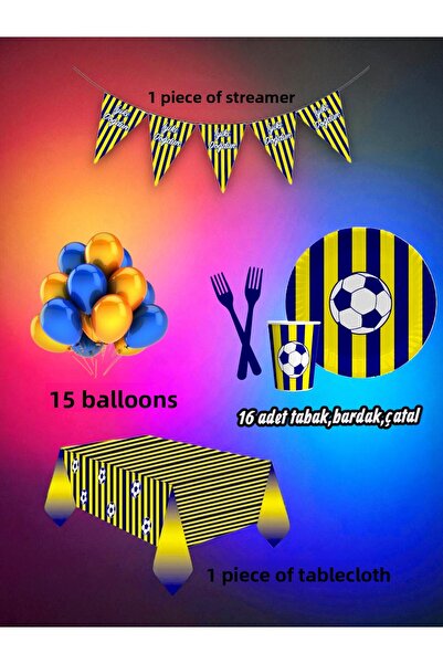 partylady مجموعة صغيرة ذات طابع أصفر وأزرق داكن تتسع لـ 16 شخصًا - لحفلات أعي...