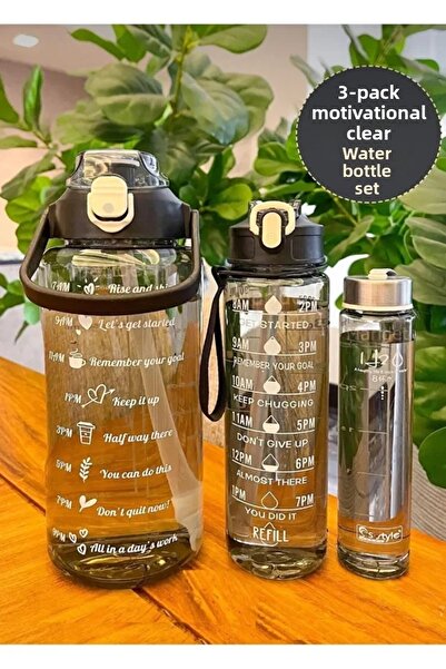 safestore 3.5 L Set of 3 Transparent Motivational Water Bottles 2Lt+900Ml+600Ml Tritan Water Bottle