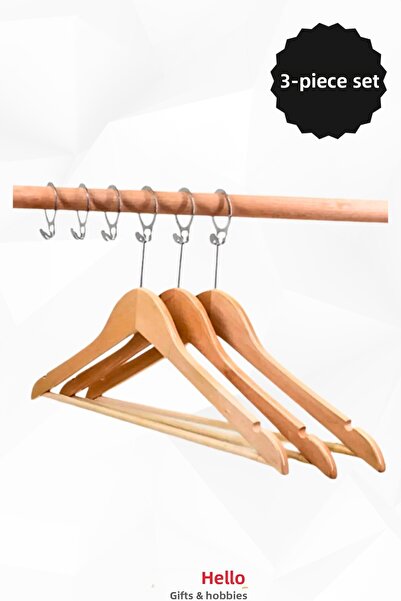 Bonjour Gift & Hobby Umeraș din lemn din 3 piese pentru haine, fuste, cămăși, pantaloni