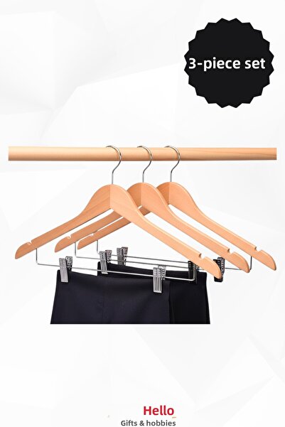 Bonjour Gift & Hobby Umeraș din lemn din 3 piese pentru haine, fuste, cămăși,...