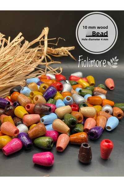 Fiolimore 10 ملم خرز خشبي بيضاوي مختلط الألوان (50 جرام 88 قطعة) قطر الفتحة 4...