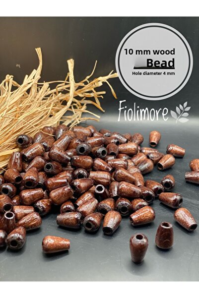 Fiolimore 10 ملم خرز خشبي بيضاوي بني (50 جرام 88 قطعة) قطر الفتحة 4 ملم تصميم...