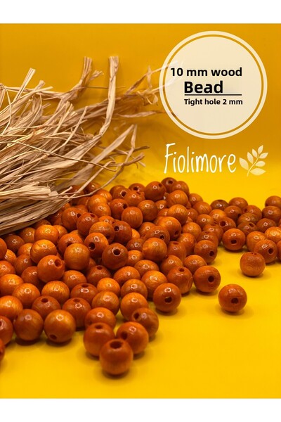 Fiolimore خرز خشبي برتقالي 10 ملم (50 جرام 114 قطعة) قطر الفتحة الضيقة 2 ملم ...