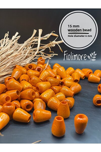 Fiolimore خرز خشبي بيضاوي برتقالي قطره 15 ملم (50 جرام 48 قطعة) قطر الفتحة 6 ...