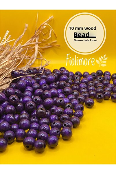 Fiolimore Mărgele din lemn violet de 10 mm (50 grame 120 bucăți) Diametru gau...