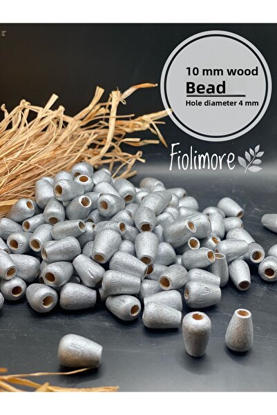 Fiolimore 10 ملم خرز خشبي بيضاوي رمادي فضي (50 جرام 88 قطعة) قطر الفتحة 4 ملم...
