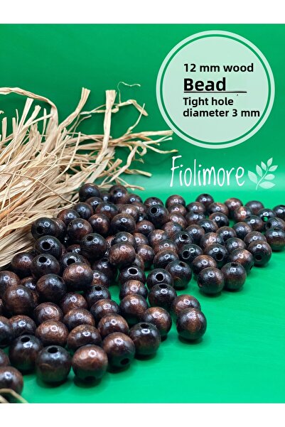 Fiolimore خرز خشبي بني 12 ملم (50 جرام 74 قطعة) قطر الفتحة الضيقة 3 ملم مجوهر...
