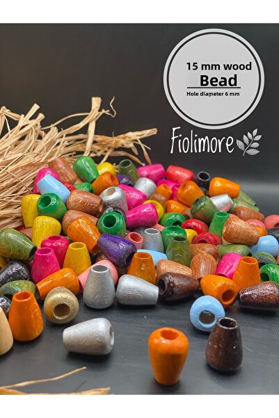 Fiolimore 15 ملم خرز خشبي بيضاوي مختلط الألوان (50 جرام 48 قطعة) قطر الفتحة 6...