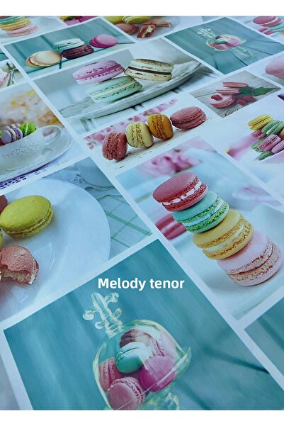 polset Lined Macaron Biscuit Cup Pattern Non-Slip Pvc Round Oilcloth Tablecloth