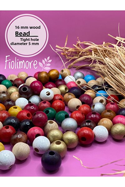 Fiolimore خرز خشبي متعدد الألوان 16 ملم (50 جرام 35 قطعة) قطر الفتحة الضيقة 5...