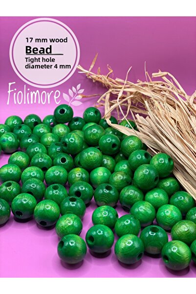Fiolimore Mărgele din lemn verde de 17 mm (50 grame 30 bucăți) Diametru gaură...