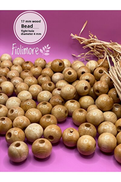 Fiolimore خرز خشبي مطلي 17 ملم (50 جرام 30 قطعة) قطر الفتحة الضيقة 4 ملم حقيب...