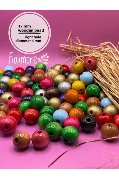 Fiolimore خرز خشبي مختلط الألوان 17 ملم (50 جرام 30 قطعة) قطر الفتحة الضيقة 4...