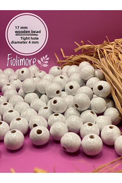 Fiolimore 17 мм бели дървени мъниста (50 грама, 30 броя) с малък диаметър на ...