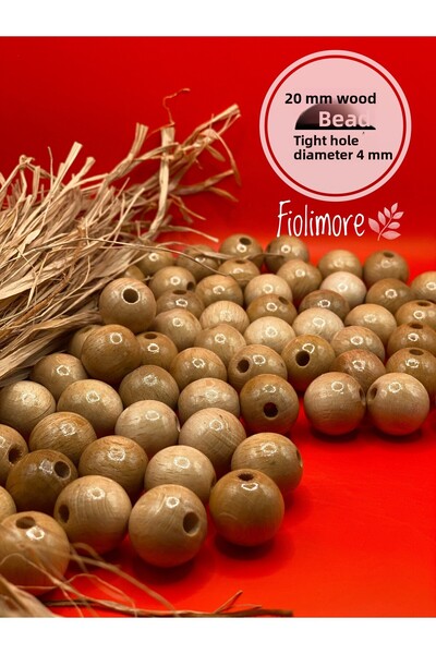 Fiolimore خرز خشبي مطلي 20 ملم (50 جرام 20 قطعة) قطر الفتحة الضيقة 4 ملم حقيب...