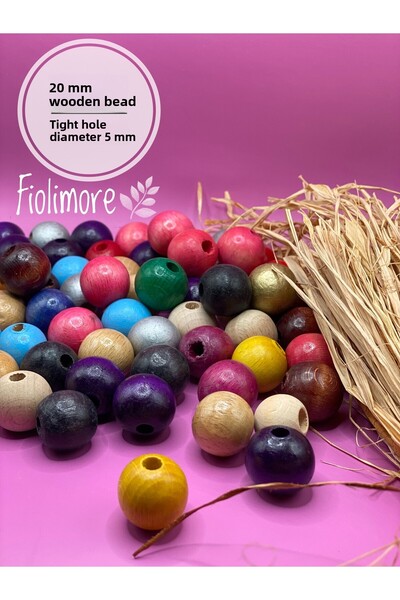 Fiolimore 20 ملم خرز خشبي مختلط الألوان (50 جرام 18 قطعة) قطر الفتحة الضيقة 5...