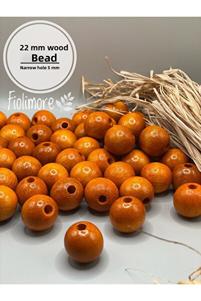 Fiolimore خرز خشبي برتقالي 22 ملم (50 جرام 15 قطعة) قطر الفتحة الضيقة 5 ملم ح...