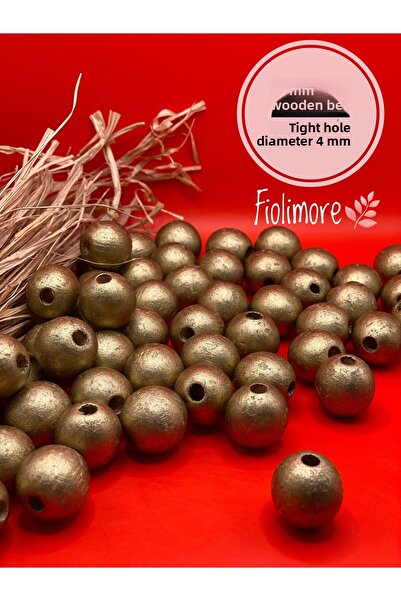 Fiolimore 20 ملم خرز خشبي أصفر ذهبي (50 جرام 20 قطعة) قطر الفتحة الضيقة 4 ملم...