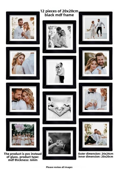yhfoto 12 Pieces 20X20 Frame - Square Frame - Black Frame - Frame with Pvc