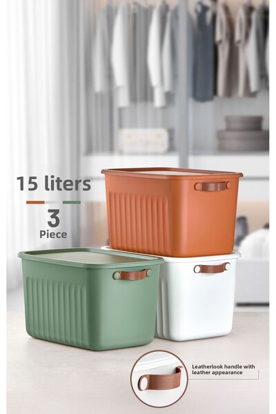 Heredot Mithra Life 3-Piece 3-Color 15 Lt Multi-Purpose Organizer Storage Container Box with Lid Mit1266