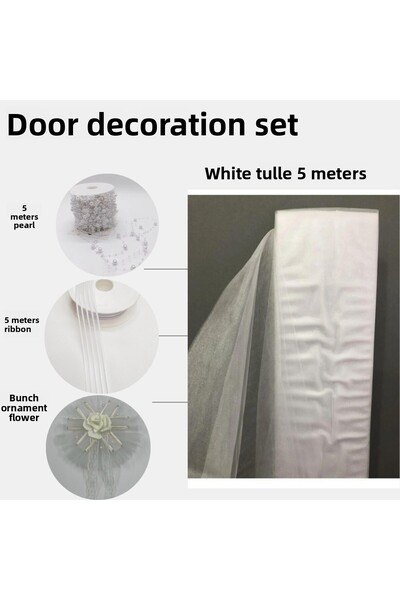 Fiyonks Atölye Decoration Set Package, 5 Meters of Tulle, 5 Meters of Ribbon, Decorative Flower, Door Decoration Tulle, Bundle Tulle