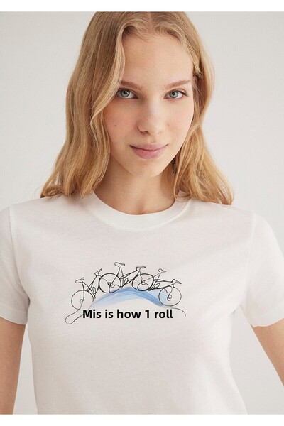 Mavi Bicycle Printed Ecru T-Shirt Semi Slim Fit / Semi Slim Fit 1612982-70057