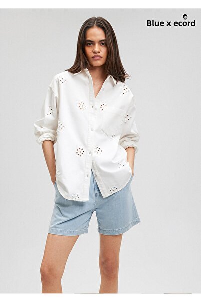 Mavi Cămașă albă de blugi brodate - Croială normală, Nyra mediteraneană121077...