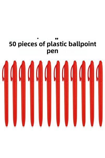 KALE PROMOSYON قلم حبر جاف بلاستيكي 50 قطعة، لون أزرق، يكتب بطريقة اللف