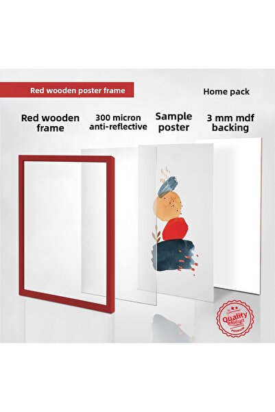 HOMEPACK 35X50 cm Red Wooden Framed Poster Frame, Blank Frame, Red-Frame-35X50