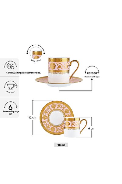 Karaca Σετ φλιτζάνια καφέ Gülfem για 6 άτομα Ροζ 90 ml